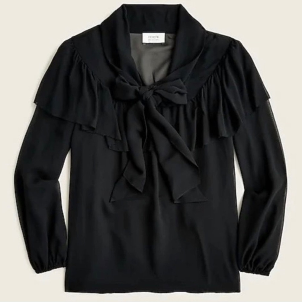 NWT JCrew Collection sheer ruffle tie collar blouse size small